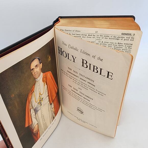 1957 New Catholic Edition Illustrated Holy Bible Genuine Leather Gilted Pages - Picture 11 of 13